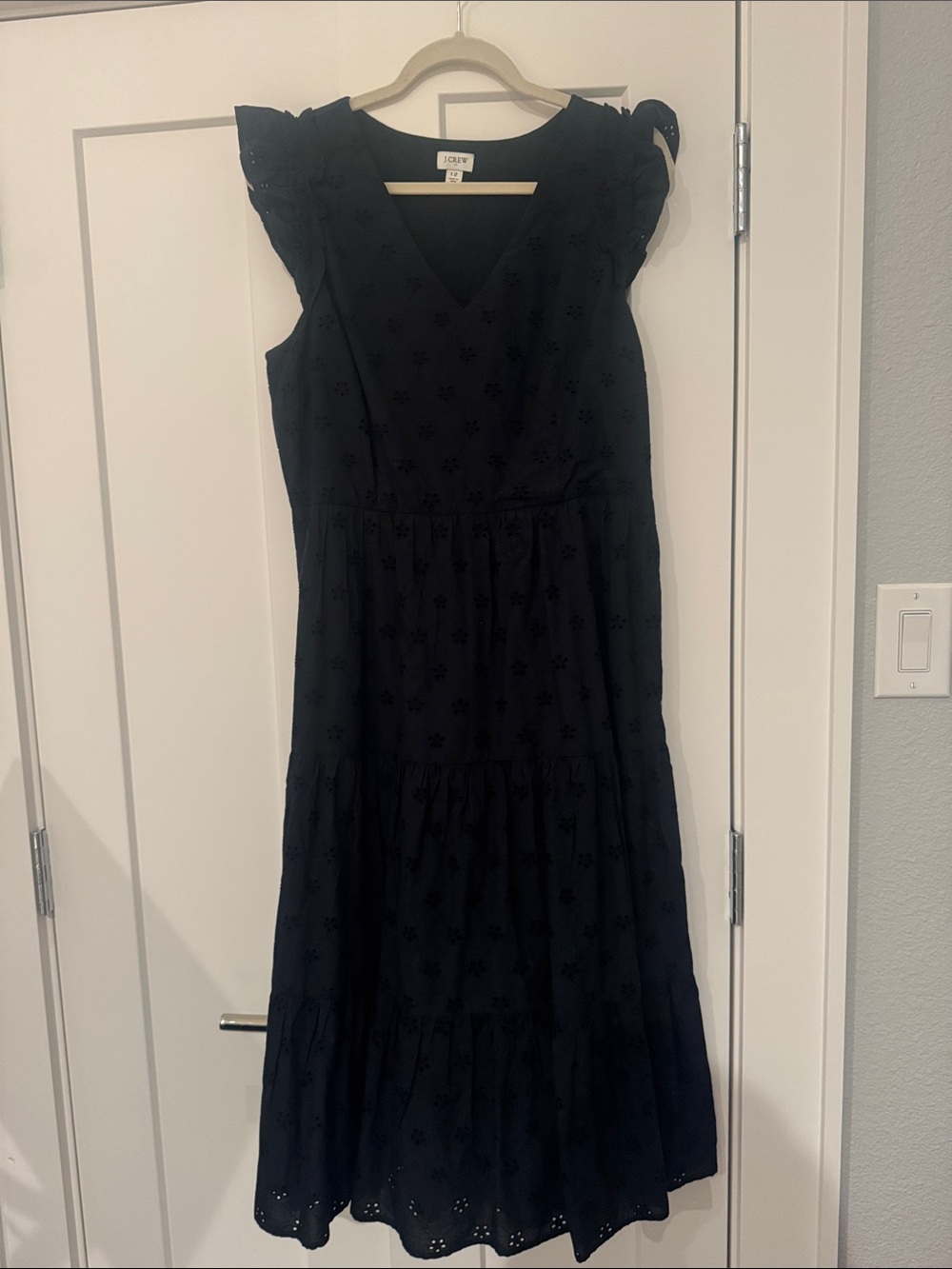 J. Crew Black Eyelet Maxi Dress with Ruffle Cap Sleeves